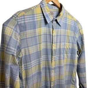 J.Crew Madras Plaid Button Up Shirt Mens L Blue Yellow Cotton Preppy Ivy Casual